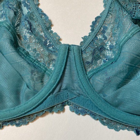 36E 36DD Wacoal Sling lift Teal Floral Embroider Underwire Bra 65191 Loop Straps - Picture 5 of 16